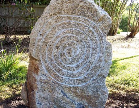 Hand carved spiral on Cornish granite boulder