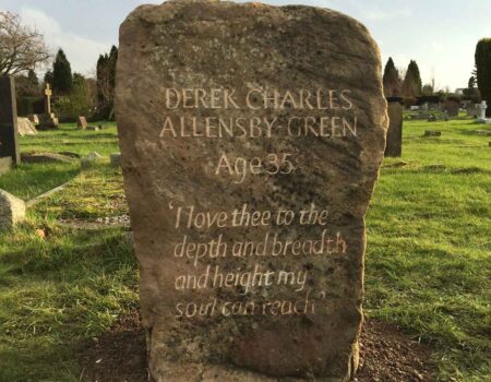 Sarsen stone headstone with hand carved engraving on both sides